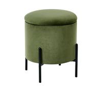 Pouf contenitore con seduta in tessuto velluto e base in legno verde Wenona