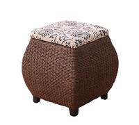 Pouf contenitore da 15,7" con coperchio, moderno stile costiero intrecciato a mano in modo naturale Pouf imbottito decorativo per soggiorno, camera da letto, bagno, ufficio domestico,Marrone