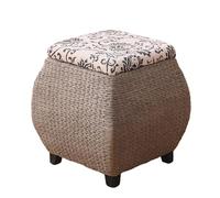 Pouf contenitore da 15,7" con coperchio, moderno stile costiero intrecciato a mano in modo naturale Pouf imbottito decorativo per soggiorno, camera da letto, bagno, ufficio domestico,Grigio