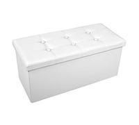 Pouf Contenitore Doppio In Ecopelle, Cassapanca Poggiapiedi Imbottita Contenitore Bianco