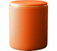 Pouf Contenitore Ecopelle Arancione Decoro Oro Poggiapiedi Seduta Comoda 35x45cm
