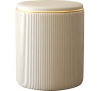 Pouf Contenitore Ecopelle Beige Decoro Oro Poggiapiedi Seduta Imbottita 35x45cm