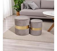 Pouf contenitore grigio in velluto con fascia oro Set 2 - OTTAVIA