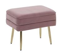 Pouf Contenitore Imbottito Velluto Rosa e Gambe Dorate 49 cm