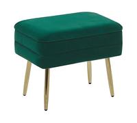 Pouf Contenitore Imbottito Velluto Verde Scuro e Gambe Dorate 49 cm