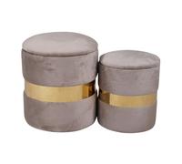 Pouf contenitore in velluto con fascia oro set 2 OTTAVIA - Salvaspazio multifunzione elegante per arredamento moderno, Senza Montaggio (Grigio)