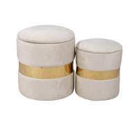 Pouf contenitore in velluto con fascia oro set 2 OTTAVIA - Salvaspazio multifunzione elegante per arredamento moderno, Senza Montaggio (Beige)