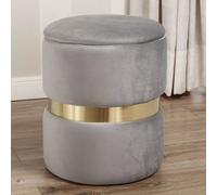 Pouf Contenitore in Velluto Stile Art Déco - Rosa, Grigio, Tortora, Nero con Base in Metallo Dorato