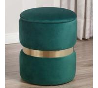 Pouf Contenitore in Velluto Stile Art Déco - Rosa, Grigio, Tortora, Nero con Base in Metallo Dorato