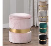 Pouf Contenitore in Velluto Stile Art Déco - Rosa, Grigio, Tortora, Nero con Base in Metallo Dorato