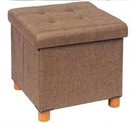 Pouf Contenitore Marrone in Lino Imbottito Poggiapiedi Sgabello Baule Versatile