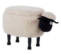 Pouf Contenitore per Bambini Finta Pelliccia Beige Chiaro con Gambe Legno Sheep