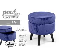POUF CONTENITORE POGGIAPIEDI MODERNO SGABELLO POUFF VELLUTO LEGNO BLU h4037 cm