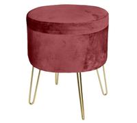 POUF CONTENITORE POGGIAPIEDI SGABELLO METALLO POUFF VELLUTO ROSSO ORO 4638
