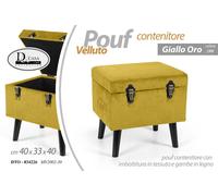 POUF CONTENITORE POGGIAPIEDI SGABELLO POUFF VELLUTO LEGNO GIALLO ORO 403340 CM