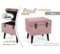POUF CONTENITORE POGGIAPIEDI SGABELLO POUFF VELLUTO LEGNO ROSA 403340 CM