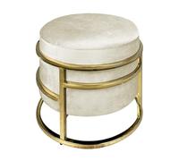 Pouf Contenitore Poggiapiedi Velluto Con Struttura Circolare Cromata Oro Elegante Imbottito Sgabello Per Toeletta Mobile Trucco Ottomano Ingresso Camera Da Letto Rotondo - Beige