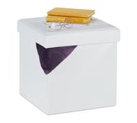 relaxdays Pouf Contenitore Pieghevole, Puff Imbottito & Rivestito in Pelle Finta, 40 L, Sgabello Poggiapiedi, Bianco