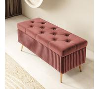 Pouf Contenitore Rettangolare con Piedini - Cassapanca in Legno per Interno/Camera da Letto, Panca Ingresso, Sgabello