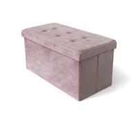 Pouf contenitore rettangolare in velluto rosa con coperchio imbottito 76x38xH38 cm