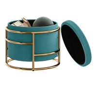 Pouf Contenitore Rotondo Ø42x39 cm in Tessuto Effetto Velluto Verde