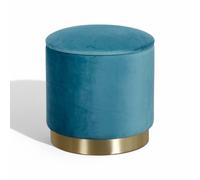 Pouf contenitore rotondo in velluto ottanio con diametro 37xH40 cm