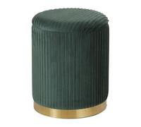 Pouf contenitore rotondo in velluto verde e acciaio dorato