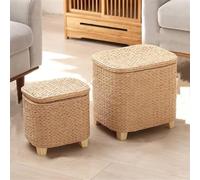 Pouf contenitore rotondo Pouf con contenitore Pouf quadrato con contenitore Cesto portabiancheria fatto a mano Poggiapiedi Sgabello intrecciato a mano Poggiapiedi a coda di tifa con coperchi Sgabello