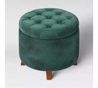 Pouf contenitore rotondo trapuntato estraibile - verde velluto per letto sogg...