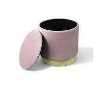 Pouf contenitore rotondo velluto rosa con diametro 37xH40 cm