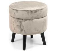 Pouf Contenitore Sgabello Cassapanca Poggiapiedi in Tessuto Velluto Beige 37x40