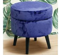 Pouf Contenitore Sgabello Cassapanca Poggiapiedi in Tessuto Velluto Blu 37x40