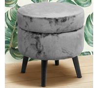 Pouf Contenitore Sgabello Cassapanca Poggiapiedi in Tessuto Velluto Grigio 37x40