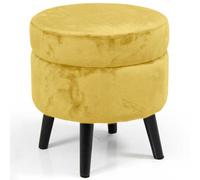 Pouf Contenitore Sgabello Cassapanca Poggiapiedi Tessuto Velluto Mostarda 37x40