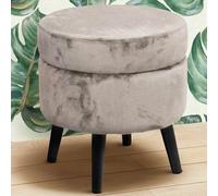 Pouf Contenitore Sgabello Cassapanca Poggiapiedi Tessuto Velluto Tortora 37x40cm