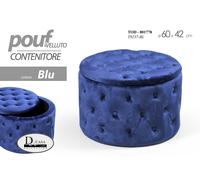POUF CONTENITORE VELLUTO BLU TRAPUNTATO POUFF ROTONDO TONDO LEGNO 60H42