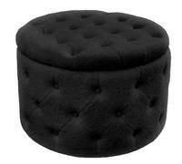 POUF CONTENITORE VELLUTO NERO TRAPUNTATO POUFF ROTONDO TONDO LEGNO 60H42