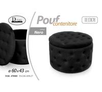 POUF CONTENITORE VELLUTO NERO TRAPUNTATO POUFF ROTONDO TONDO LEGNO 60H42