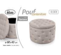 POUF CONTENITORE VELLUTO TORTORA TRAPUNTATO POUFF ROTONDO TONDO LEGNO 60h43cm