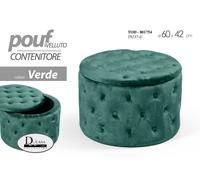 POUF CONTENITORE VELLUTO VERDE TRAPUNTATO POUFF ROTONDO TONDO LEGNO 60H42