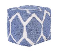 Pouf cotone beige e blu motivo decorativo soggiorno camera da letto boho Rojhan