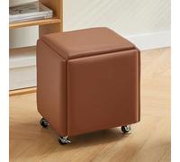 Pouf cubo 5 in 1 colorato in ecopelle con ruote girevoli, impilabile ottomano e poggiapiedi mobile, sedia versatile per soggiorno e camera da letto (marrone)