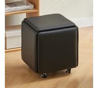 Pouf cubo 5 in 1 in ecopelle nera con ruote girevoli, impilabile ottomano e poggiapiedi mobile, sedia versatile per soggiorno e camera da letto, design colorato