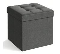 Pouf Cubo Poggiapiedi Sgabello Contenitore Pieghevole in Lino Imbottito, Grigio Scuro, 38 x 38 x 38 cm Extra stabile: Questa cassapanca di 38 x 38 x 38 cm è realizzata con pannelli MDF di qualità che