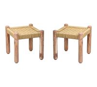 Pouf Cuscino Seduta Hocker Set 2 Legno Naturale Boho 36cm Vintage Orient