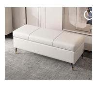 Pouf extra lungo in ecopelle con contenitore, rettangolare in pelle PU, per soggiorno, ingresso o piedi del letto, elegante cassapanca con cuscino (bianco, 150 cm)