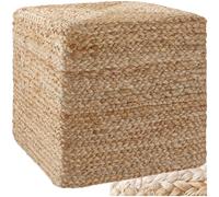 Pouf fatto a mano in juta stile boho sgabello poggiapiedi imbottito spigoloso