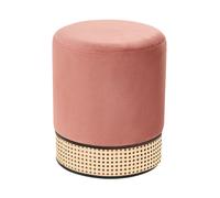 Pouf imbottito in velluto rosa e rattan intrecciato Yankton