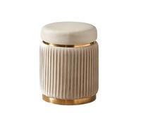 Pouf imbottito - moderno poggiapiedi rotondo con base in acciaio inox placcato oro spazzolato per soggiorno, camera da letto e ufficio