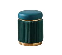 Pouf imbottito, poggiapiedi rotondo con base in acciaio inox placcato oro spazzolato, design moderno per casa o ufficio